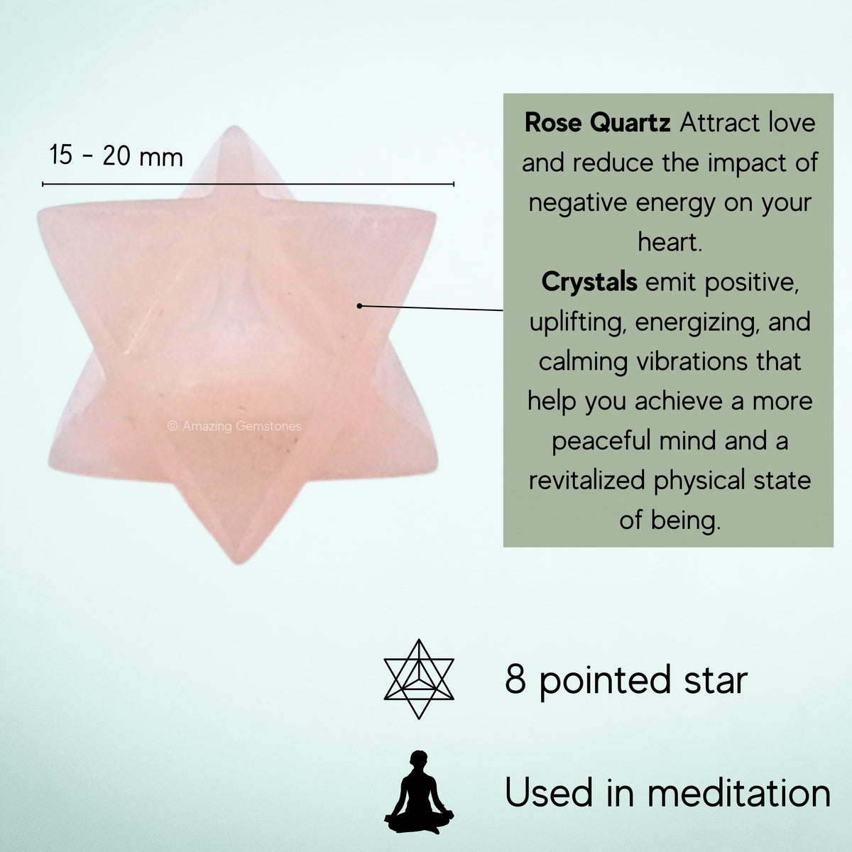 Amazing Gemstone Rose Quartz Merkaba Crystal - 0.75 Inches Metaphysical Merkaba Star for Meditation - Energetic Tetrahedron Crystal and Healing Stones for Spiritual Growth and Healing (15-20mm)