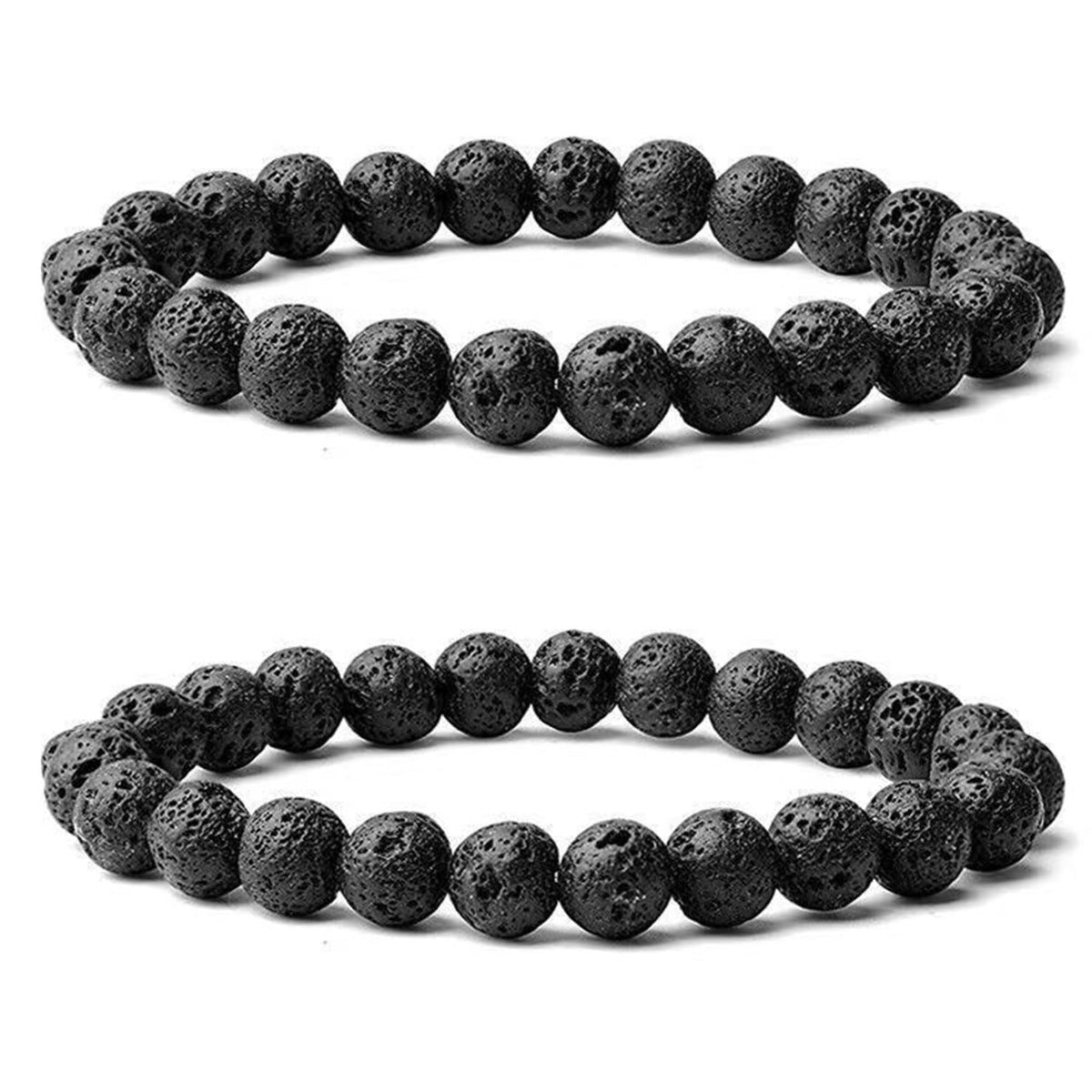 Cryhand Handmade 8mm Beaded Bracelets For Men Protection Bracelet For Women Chakra Feng Shui Stretchy Handmade Lucky Money Stretchy Crystal Bracelets Best Gifts (Lava 2PCS)