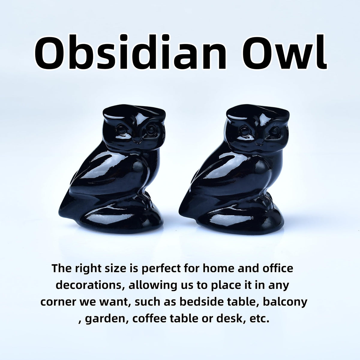 WUYOUSHI Obsidian Crystal Owl Figurine Hand Carved Lucky Stone Statue for Healing Home Office Decor Spiritual Gift for Women Men