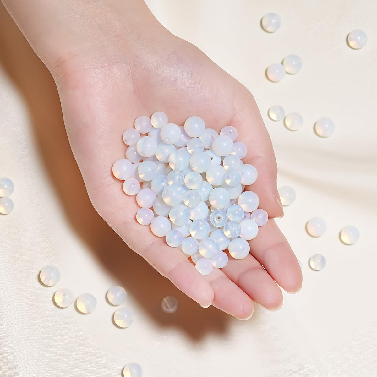 10mm Natural White Opal Gemstone Beads Polished Round Smooth Stone Beads for Bracelets Jewelry Making 15inch Loose Beads