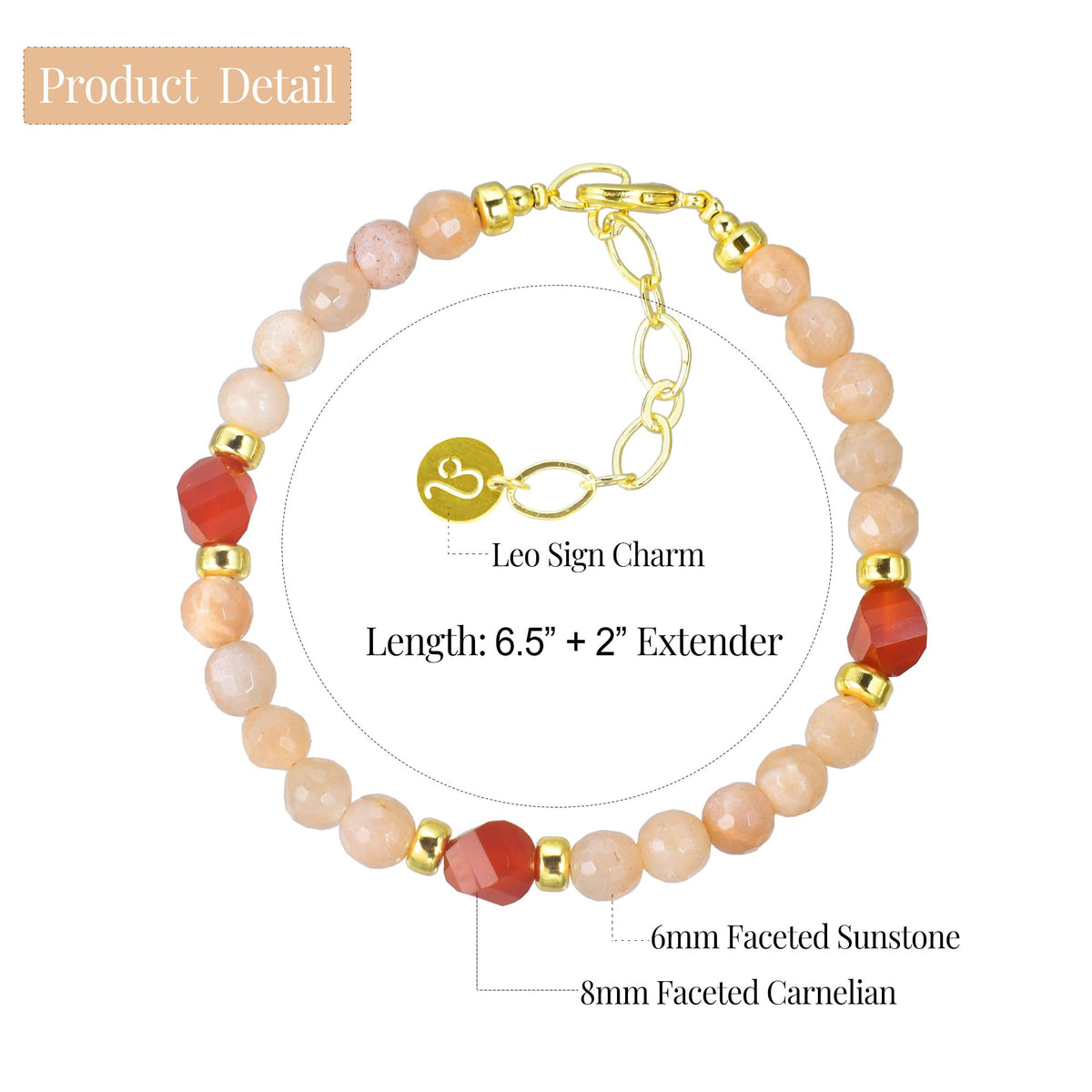 Ayriwoyi Leo Zodiac Bracelet Sunstone Bracelet 12 Constellations Carnelian Crystal Healing Energy Bracelets Astrology Jewelry Gift for Women