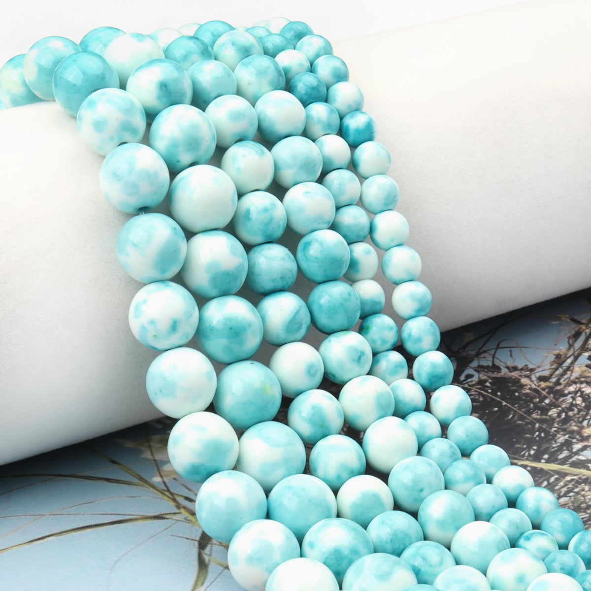 Siomia 45pcs 8mm Natural Blue Rain Flower Gemstone Beads Energy Healing Crystal Round Loose Stone Beads for Jewelry Making, DIY Bracelets Necklaces