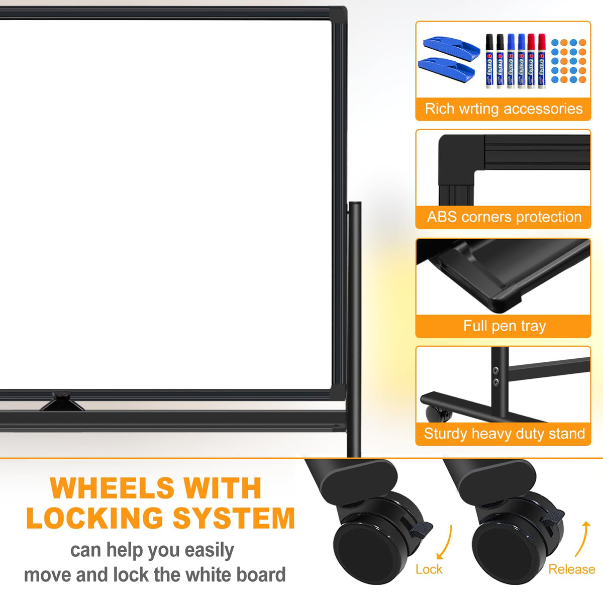 BSTPCOO Large Magnetic Dry Erase Board with Stand, Double Sided 60" x 48" Rolling Whiteboard on Wheels Portable Mobile Standing White Board for Office, School, Home