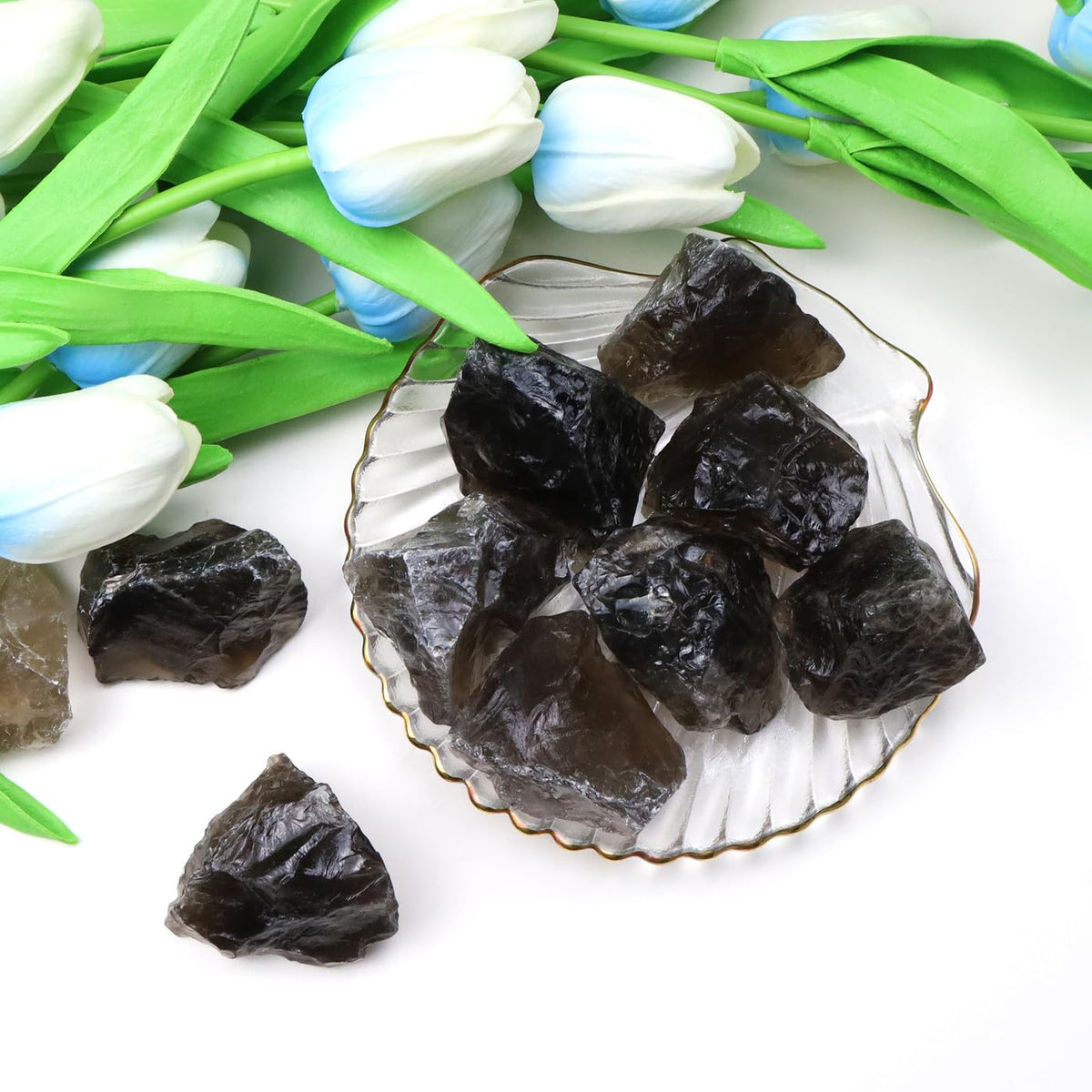 QINJIEJIE Smoky Quartz Crystals Raw Stones Natural Rough Gemstones Rocks Bulk Large 0.8-1.2" Healing Gems Reiki Fountain Rock for Tumbling Cabbing Polishing Wire Wrapping Wicca Decor 0.9 lbs