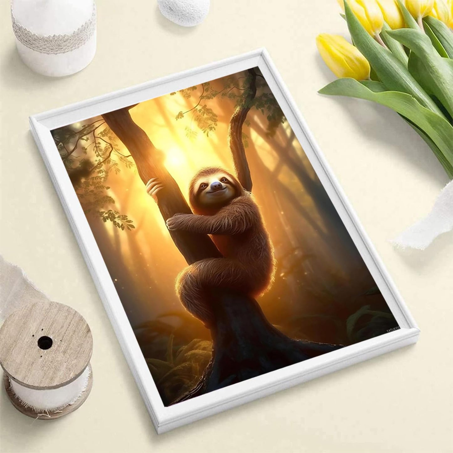 EATUKYIC Sloth Animal Diamond Painting Kits for Adults 5D DIY Sloth in Forest at Sunset Diamond Art Kits, Full Diamond Rhinestone Gems Crystal, for Wall Decor Farm Decor Christmas Gifts 12x16 inch