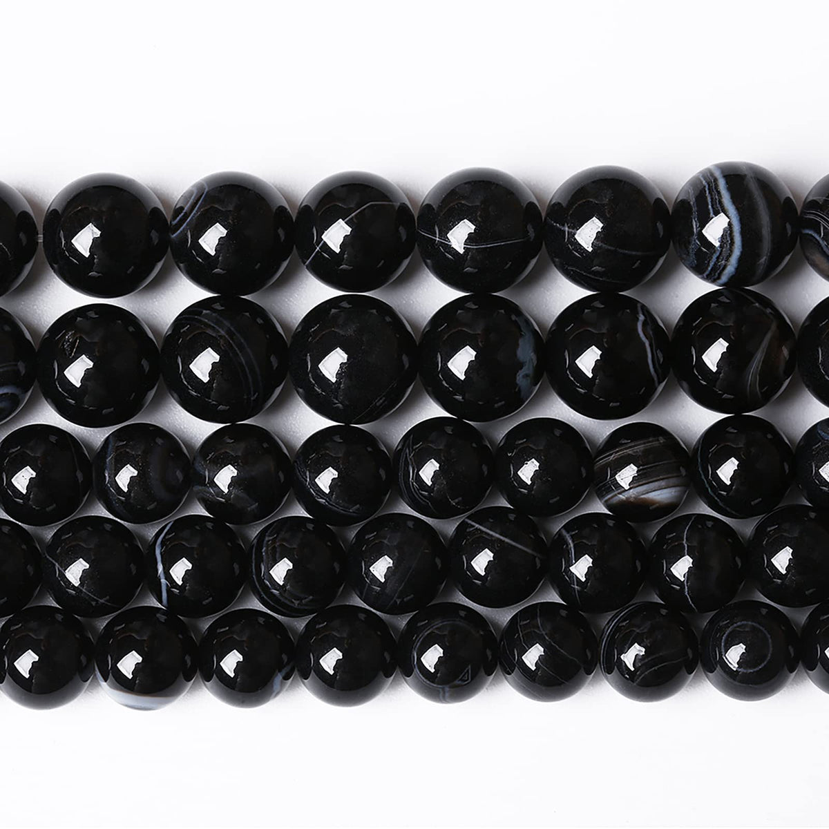 45PCS 8mm Natural Black Striped Agate Beads Gemstone Round Loose Beads for Jewelry Making DIY Bracelet Necklace 15" Inch