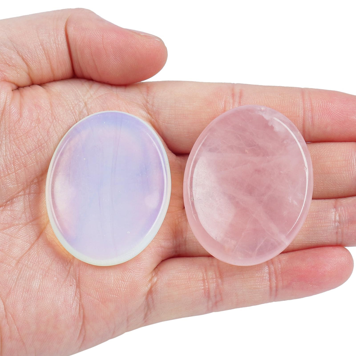 Loveliome Thumb Worry Stone, Stress Relax Healing Reiki Crystal Pocket Palm Stones,Rose Quartz and Opalite,Pack of 2