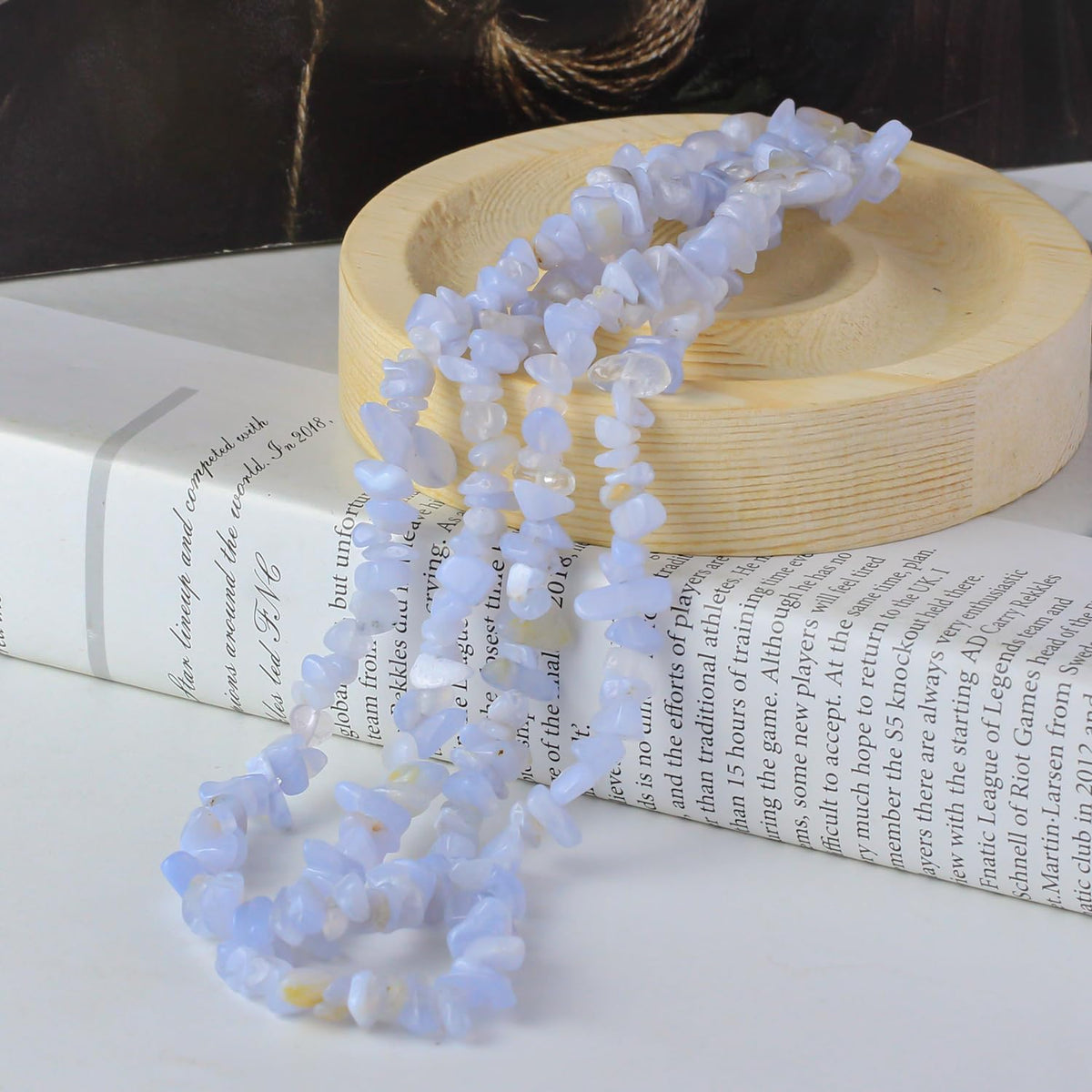 31 inches Chip Stone Loose Gemstones Beads Drilled Strand for Jewelry Making (Blue Lace)