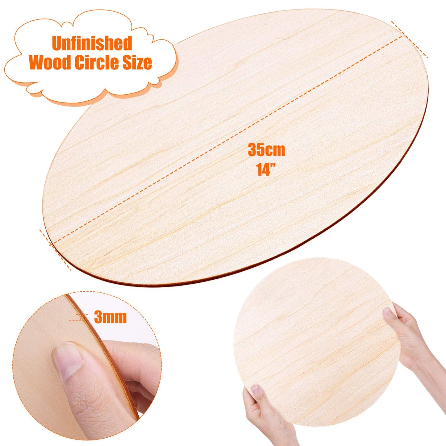 Audab 5 Pack 14 Inch Wood Circles Unfinished Rounds for Crafts, Door Hanger, Door Design, Wood Burning