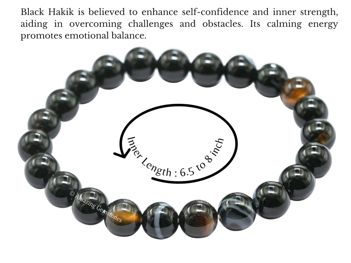 Amazing Gemstone Crystal Bracelet for Women Men's Gifts - Protection Healing Crystal Bracelet - 8mm Gemstone Beaded Stretchable Bracelet Pulseras Para Hombres Mujer Stocking Stuffers Mothers Day Gift (Black Sulemani Hakik)