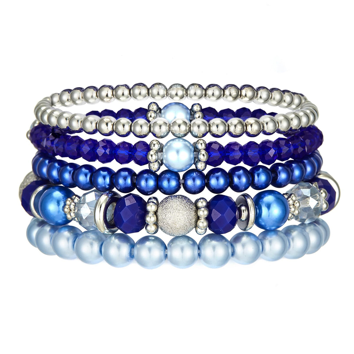 Noessla Beaded Pearl Stretch Bracelet Silver Stackable Crystal Beads Bracelets Trendy Costume Jewelry Mothers Day Gifts for Women(Sapphire)