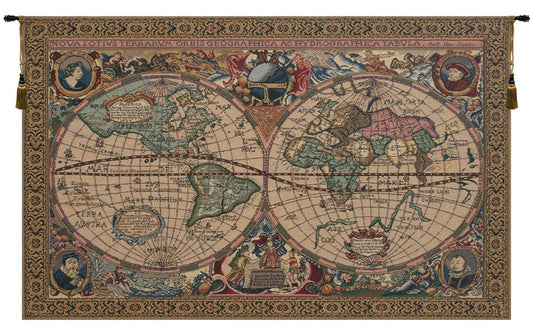 C Charlotte Home Furnishings Inc Map Mercator Belgian Tapestry Wall Hanging | Viscose Cotton and Polyester Blend Wall Art | 33 in. x 46 in | Home Decor Accents
