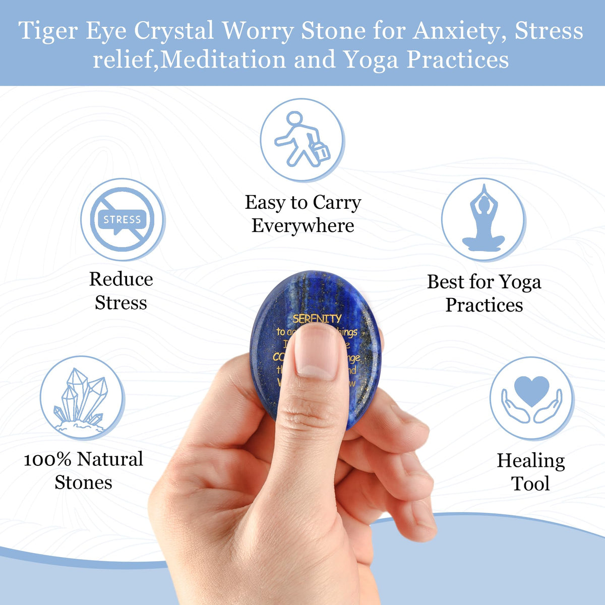 QINJIEJIE Serenity Prayer Lapis Lazuli Stone Healing Crystals Thumb Stones Engraved Inspirational Stones Anxiety Relief Items Worry Stones for Anxiety Encouragement Gifts for Men Stocking Stuffers