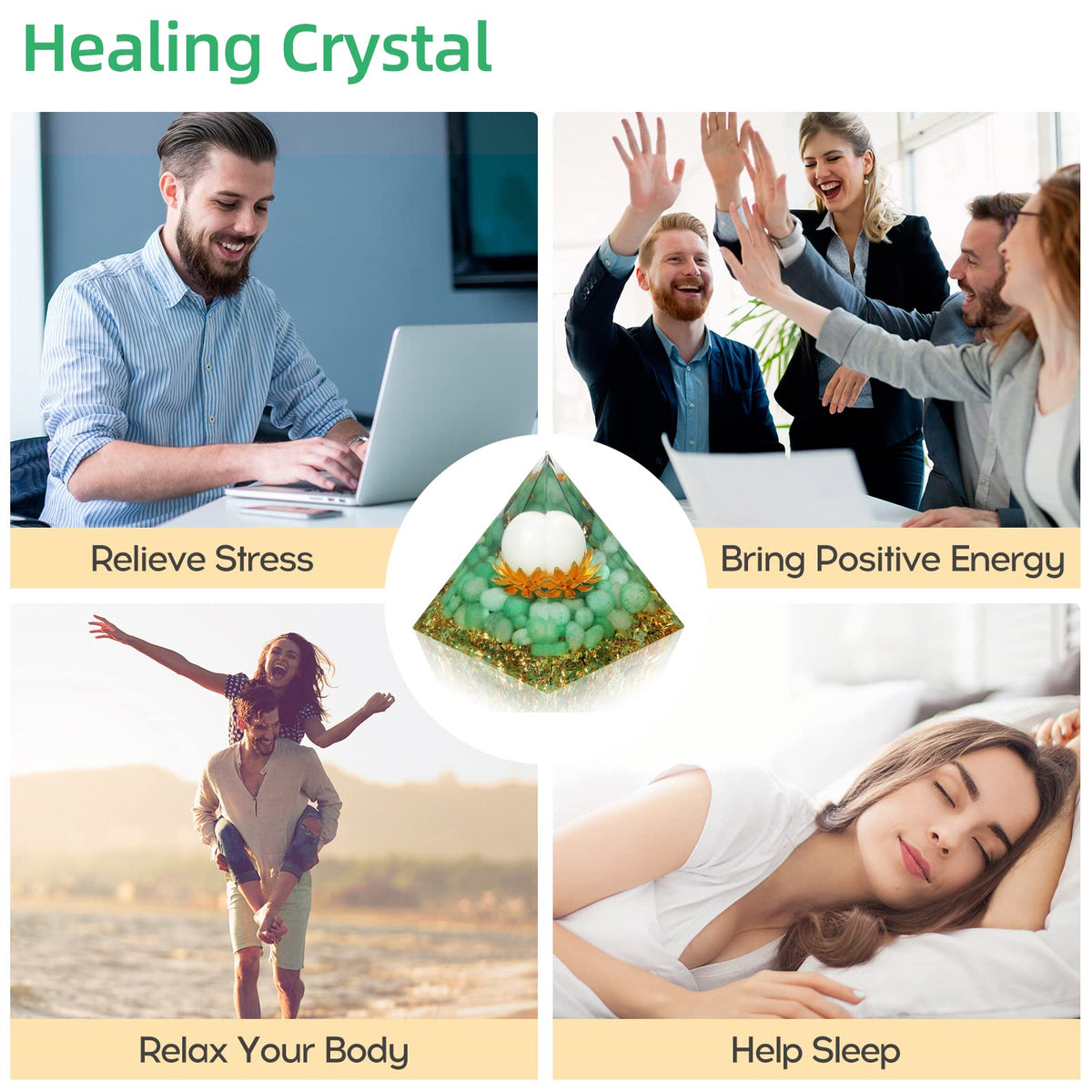 Hopeseed Orgone Pyramid Flower of Life Crystals and Healing Stones Orgonite Pyramids for Positive Energy with Green Aventurine and White Jade Crystal that Promotes Prosperity and Good Luck