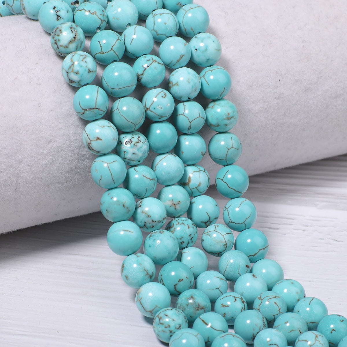 NITOPUPU 100Pcs 8mm Natural Smooth Turquoise Gemstone Beads Round Loose Stone Beads for Jewerly Making with Crystal Stretch Cord