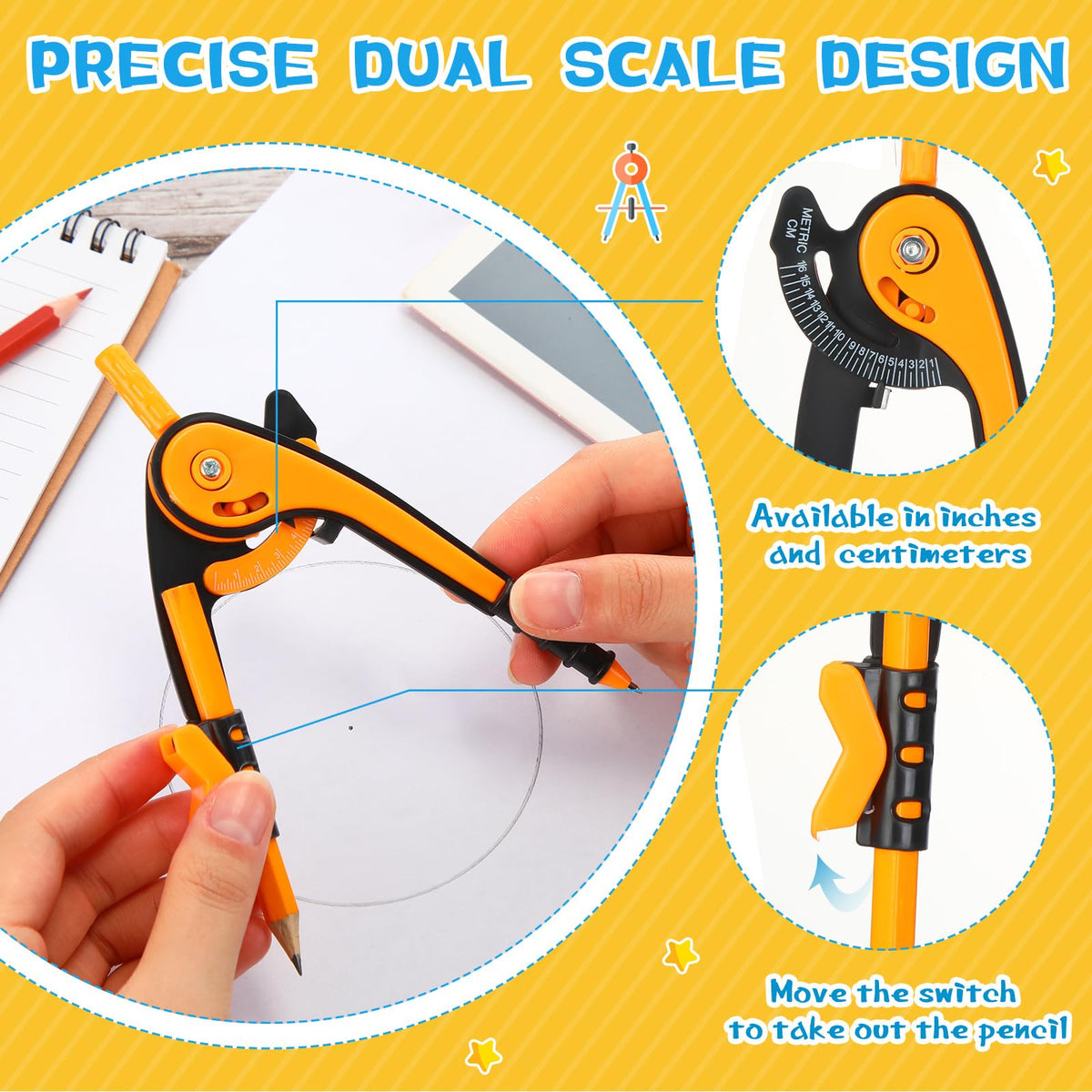 Zonon Student Math Geometry Compass Bulk 6 Inch Plastic Drawing Compass with Pencils Bright Color Precision Tool Back to School Supplies(12 Pcs)