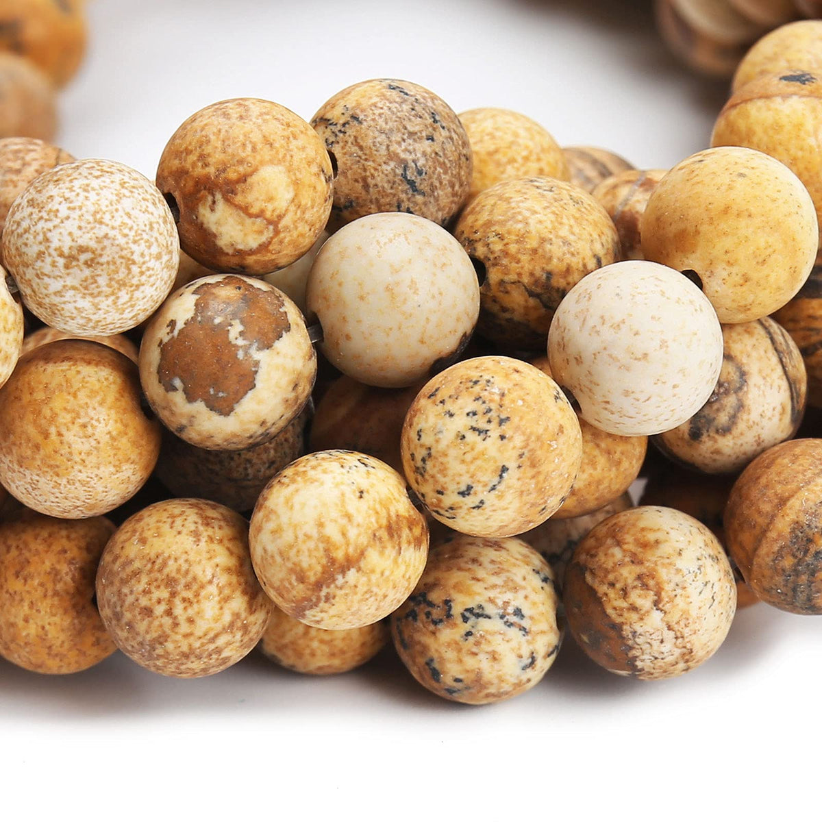 Natural Matte Picture Jasper Beads, 6MM Round Frosted Unpolished Loose Gemstone Beads for Bracelet Necklace Jewelry Making, Energy Stone Healing Power with Stretch Beading Cord