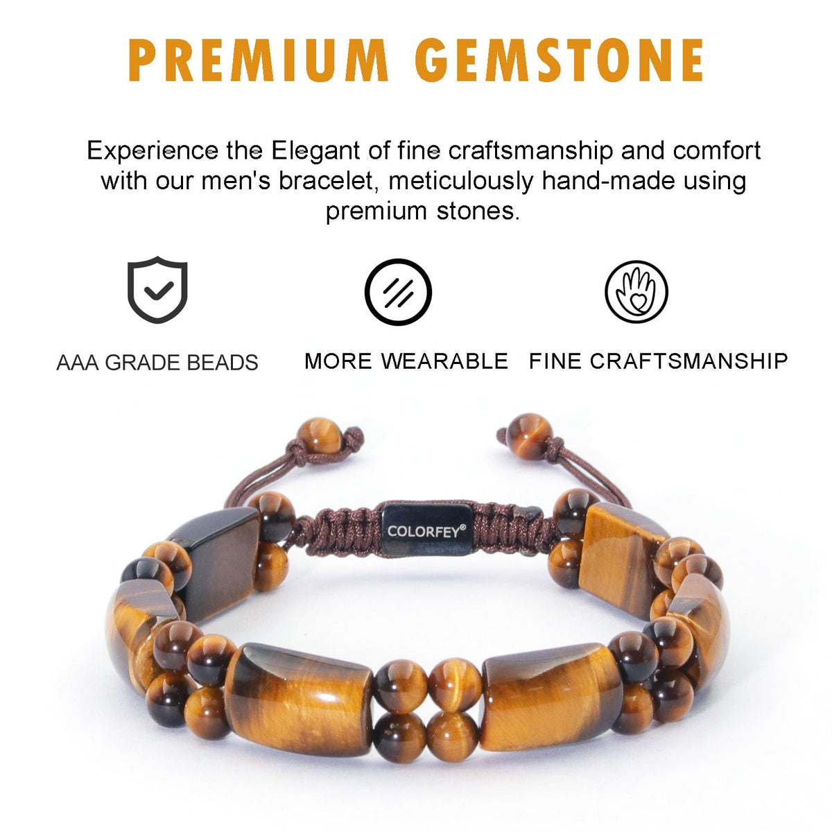 COLORFEY Mens Tiger Eye Crystal Bracelets Genuine Beaded Bracelet Premium Tiger Eye Stone Bracelets for Men Natural Gemstone Bracelet, Handmade Energy Stone Jewelry for Him Ultimate Protection