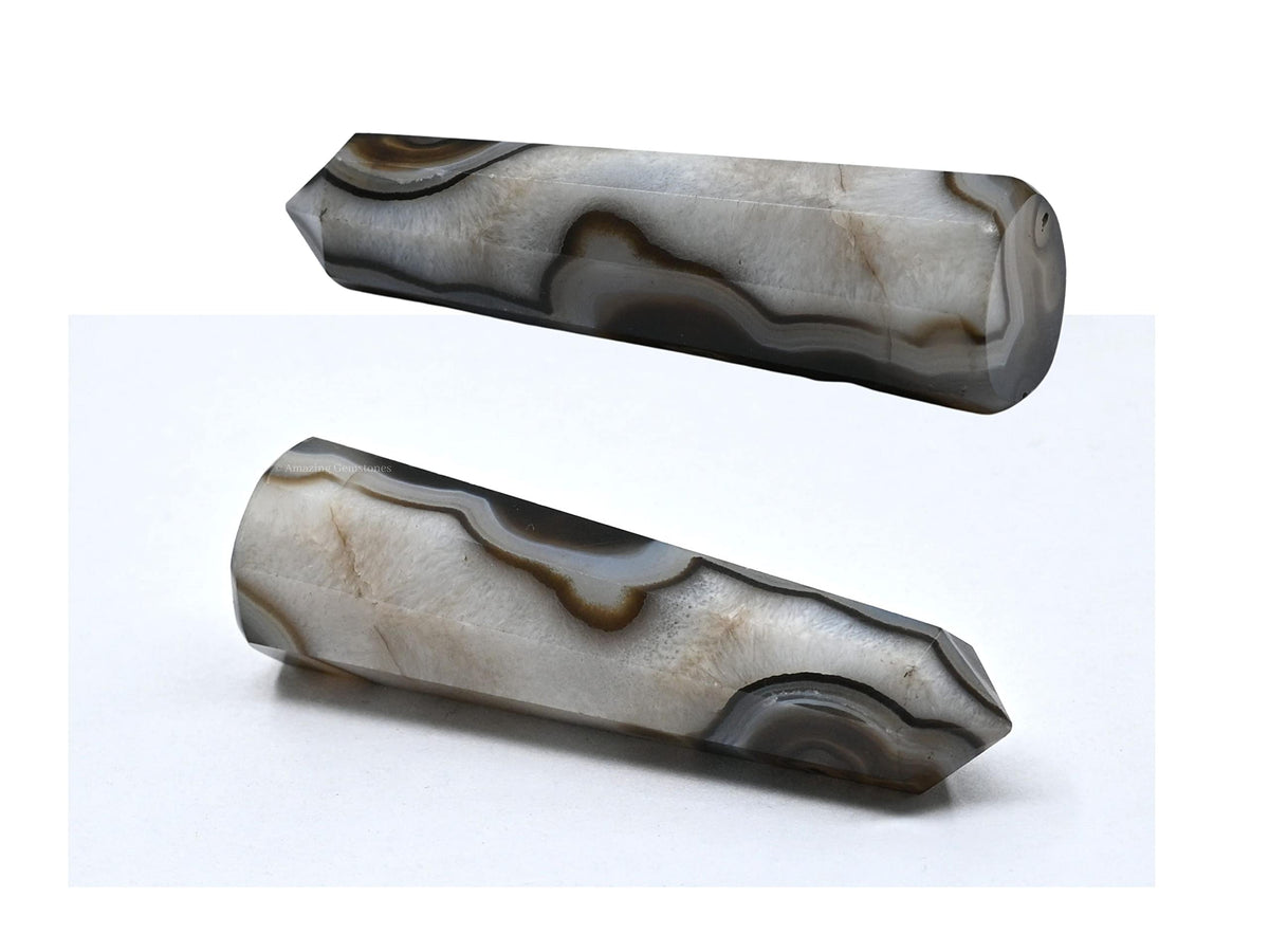 Amazing Gemstone Black Banded Agate Onyx Crystal Towers ~ Natural Healing Crystal Point Obelisk for Reiki Healing and Crystal Grid (3" to 4" INCH)