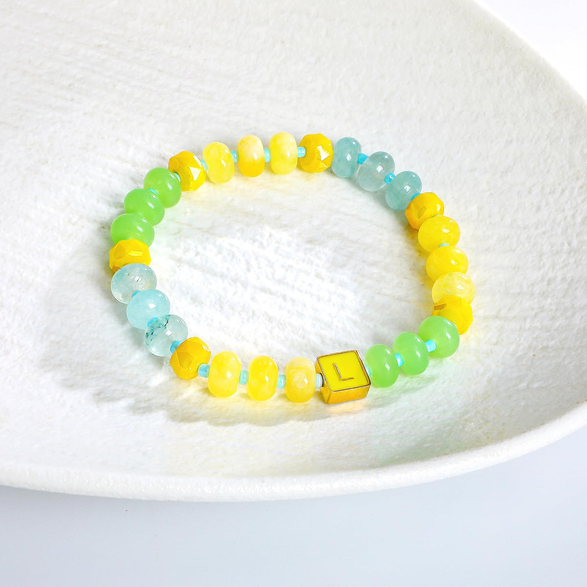 SLYAIH Colorful Beaded Initial Bracelets for Women Boho Crystal Beaded Elastic Stretch Bracelet A-Z Letter Bracelet Handmade Jewelry Gifts for Women