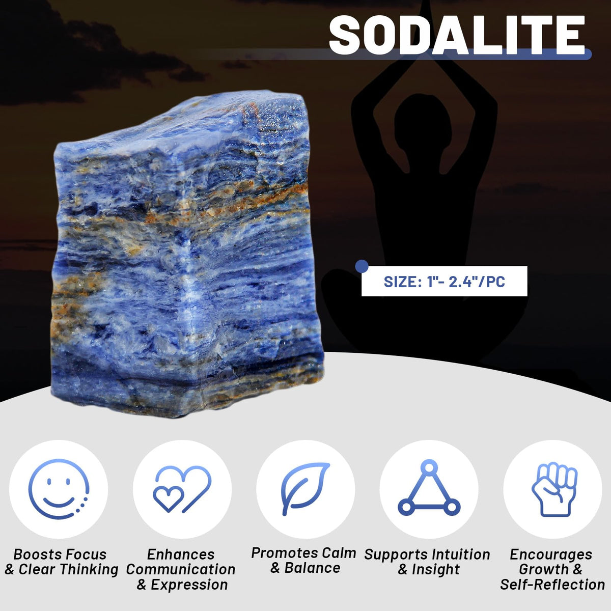 1.1lb Bulk Raw Sodalite Crystal Rough Crystal-Natural Sodalite Raw Stones Crystal for Tumbling, Cabbing, Fountain Rocks, Decoration, Polishing, Wire Wrapping, Wicca & Reiki Crystal Healing