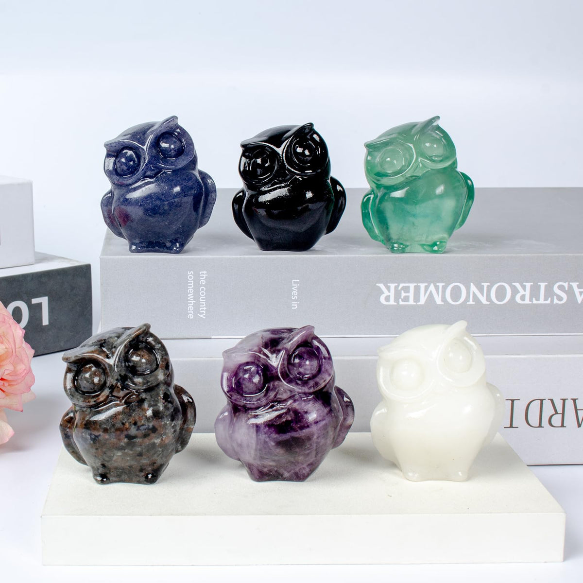 QLRSUXN 2 Inch Owl Figurine Handcrafted,Blue Aventurine Healing Animal Sculpture,Home Decor Unique Gift for Collectors,Crystal Artwork Nature Lovers Birthday Anniversary Present Spiritual Gift