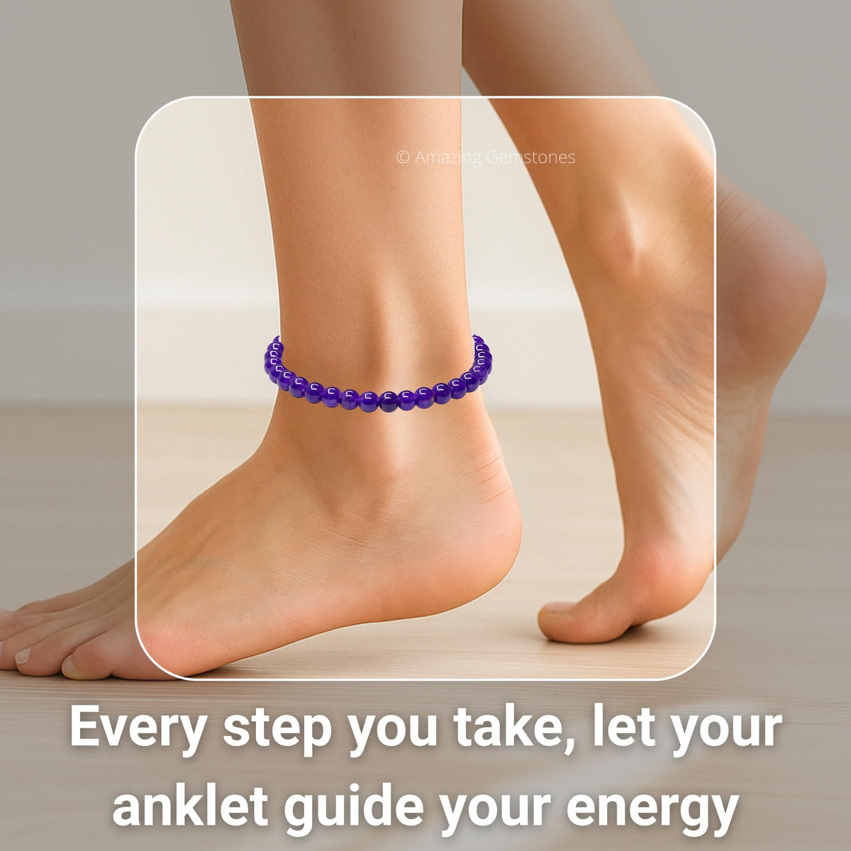 Amazing Gemstone Amethyst Anklet Ankle Bracelets for Women - Waterproof Beaded Healing Crystal Anklets, Plus Size Chakra Gemstone Bead Anklet (Stretchy Adjustable - Plain)