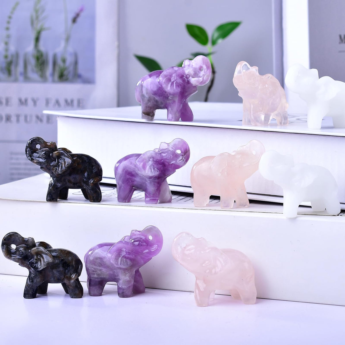 Ytbeoxk 1.8 Inch Amethyst Elephant Crystals Decor, Healing Crystal Cute Figurines, purple Elephant Gemstones Decorations Statue, Lucky Reiki Stones in Home and Office Meditation Gift for Women and men