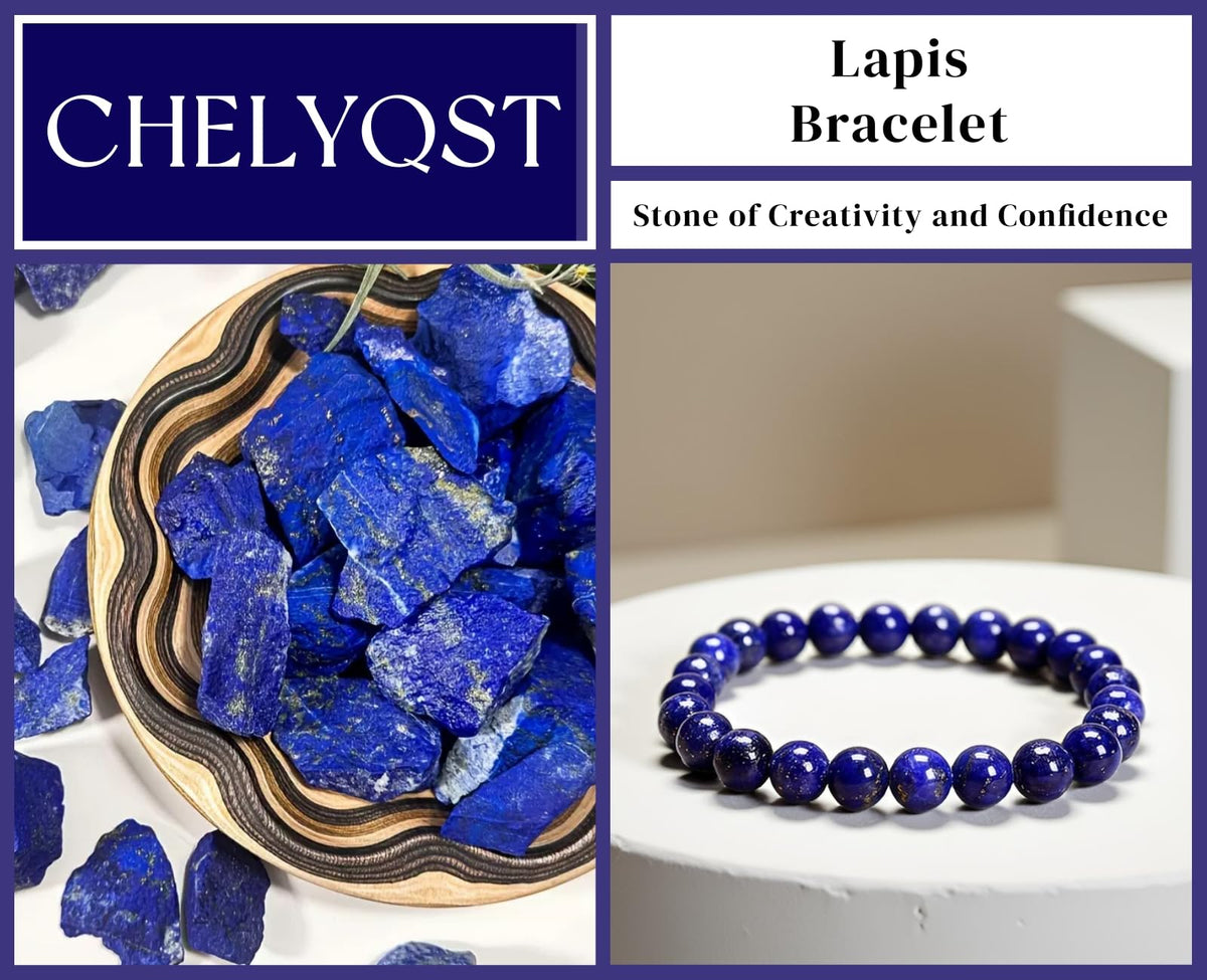 CHELYQST Lapis Lazuli Bracelet - Stone of Creativity and Confidence,Stretch Natural Stone Crystal Beads Jewelry Gifts for Women Men Unisex Adult,8mm