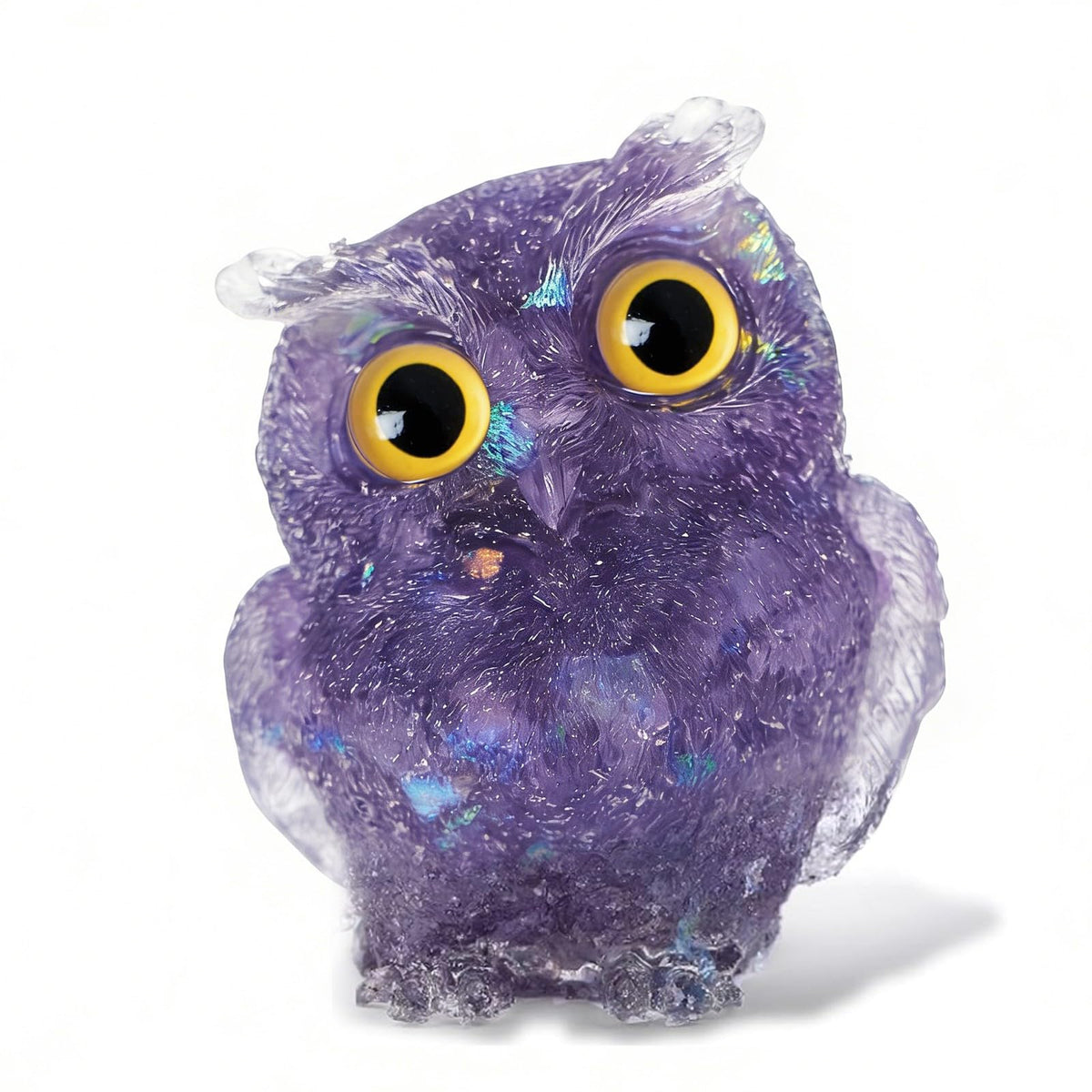 OwMell Owl Statue Tumbled Stone Gemstone Owl Figurine Home Decor Shelf Decor 2.5" - Deep Purple