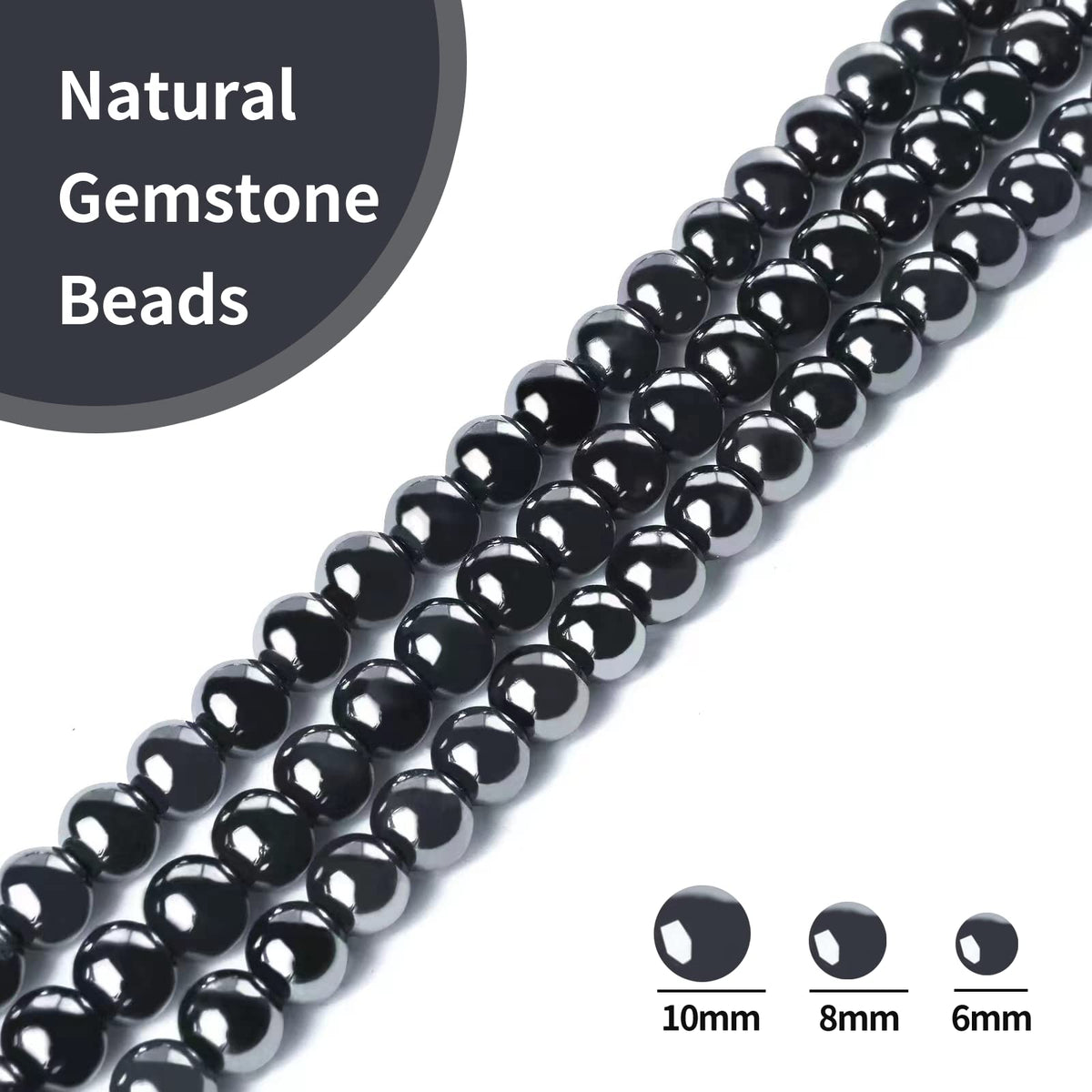 35pcs 10mm Natural Black Hematite Beads Gemstone Beads Round Loose Beads for Jewelry Making