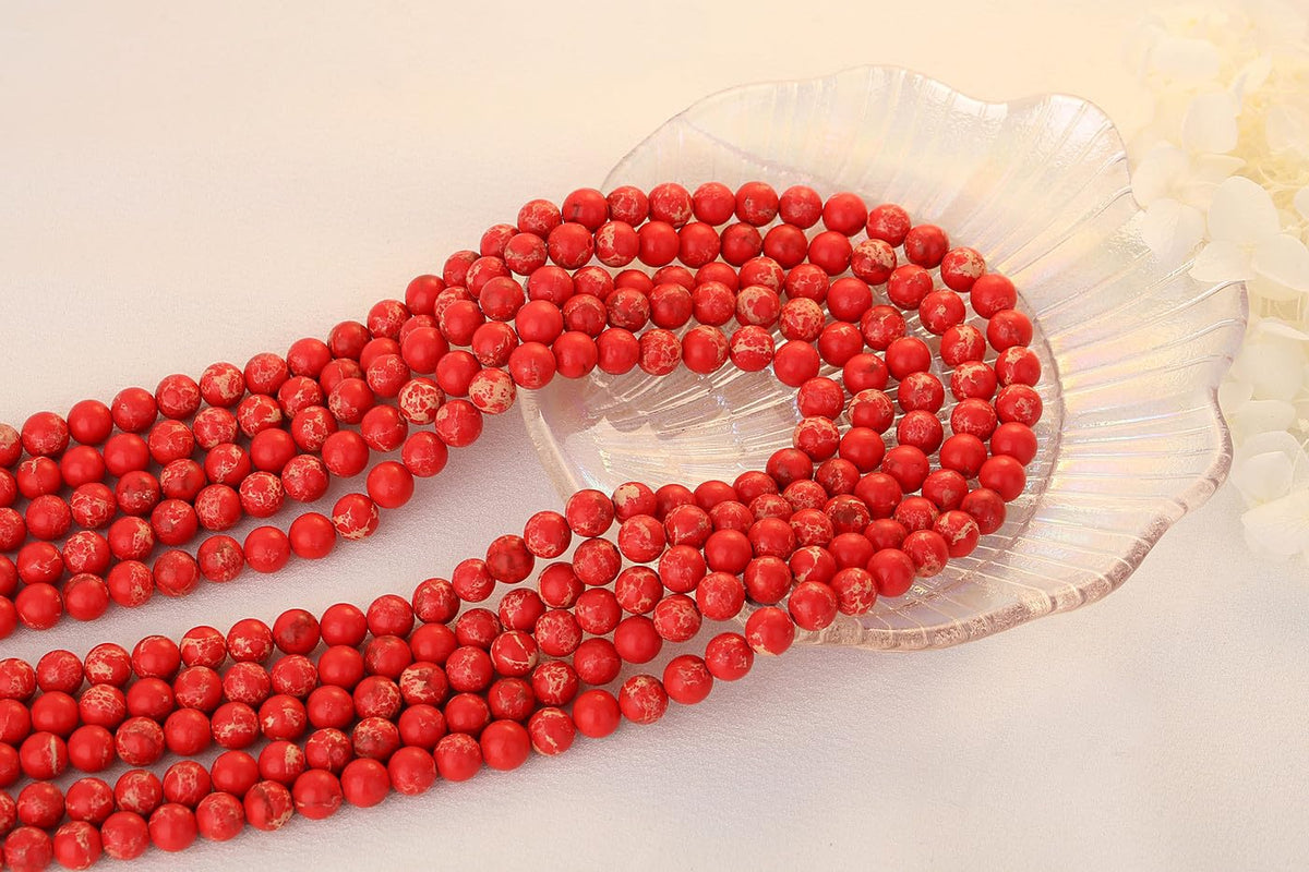 QINJIEJIE 60PCS Red Imperial Jasper Beads 8mm Stone Beads Round Loose Gemstone Bead for Bracelet Beading Crystal Jewelry Making DIY Necklace Earrings 0.32"