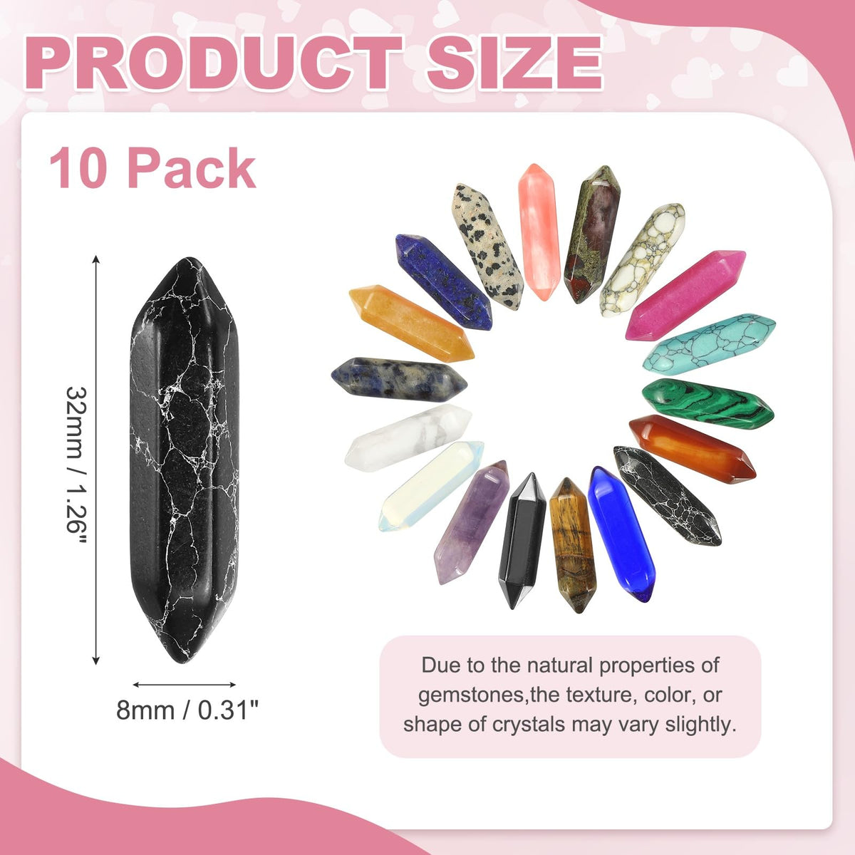 MECCANIXITY 10 Pack Black Turquoise Quartz Crystals, Polished Crystals Bulk Hexagonal Shaped Meditation Gemstone for Jewelry Making Energy Balance Accessories Gifts