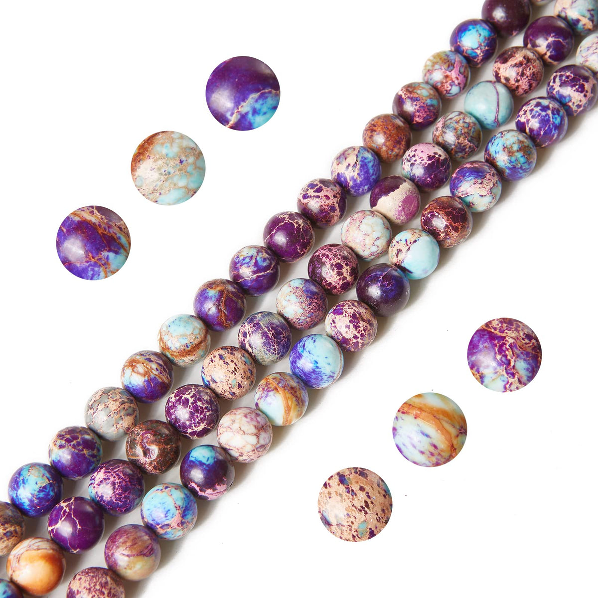 60pcs 6mm Colorful Imperial Jasper Beads Natural Gemstone Beads Round Loose Beads for Jewelry Making