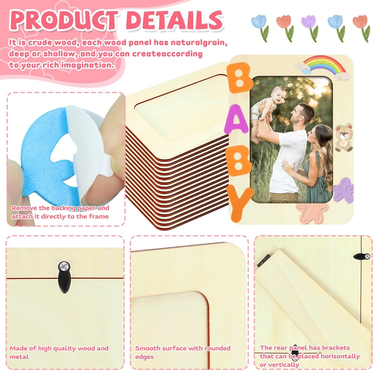 VOKOY 18 Pack Wooden Picture Frames for Crafts, DIY Wood Picture Painting Frames Kit for 4" x 6" Photos,Unfinished Standing Photo Frame DIY Wooden Craft for Art Projects Birthday Gifts