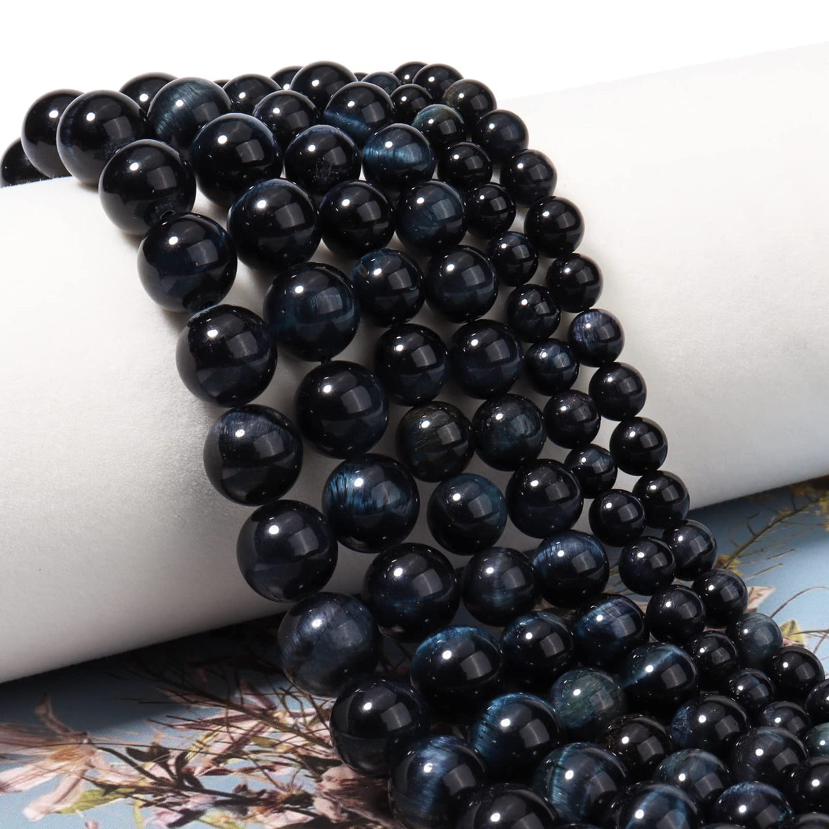 60pcs 6mm Natural Blue Black Tiger Eye Gemstone Beads Energy Healing Crystal Round Loose Stone Beads for Jewelry Making, DIY Bracelets Necklaces