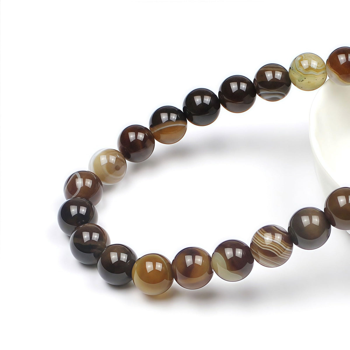 MJDCB Natural Stone Beads Coffee Stripe Agate Round Loose Beads for Jewelry Making DIY Bracelet Necklace (6mm)
