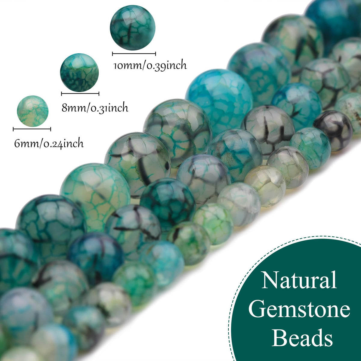 35pcs 10mm Natural Gemstone Beads for Jewelry Making Supplies,Green Dragon Vein Agate Healing Crystal Polished Round Loose Stone Beads for Bracelet Necklace 15 Inch