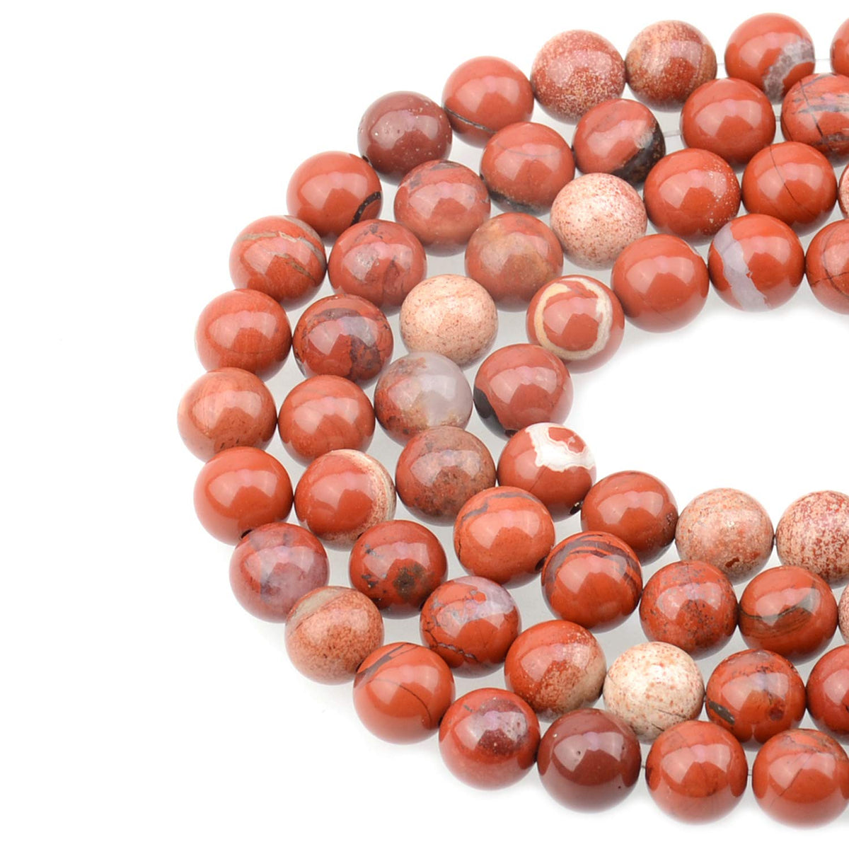 LPBeads 100PCS 8mm Natural Red Jasper Gemstone Round Loose Beads for Jewelry Making with Crystal Stretch Cord