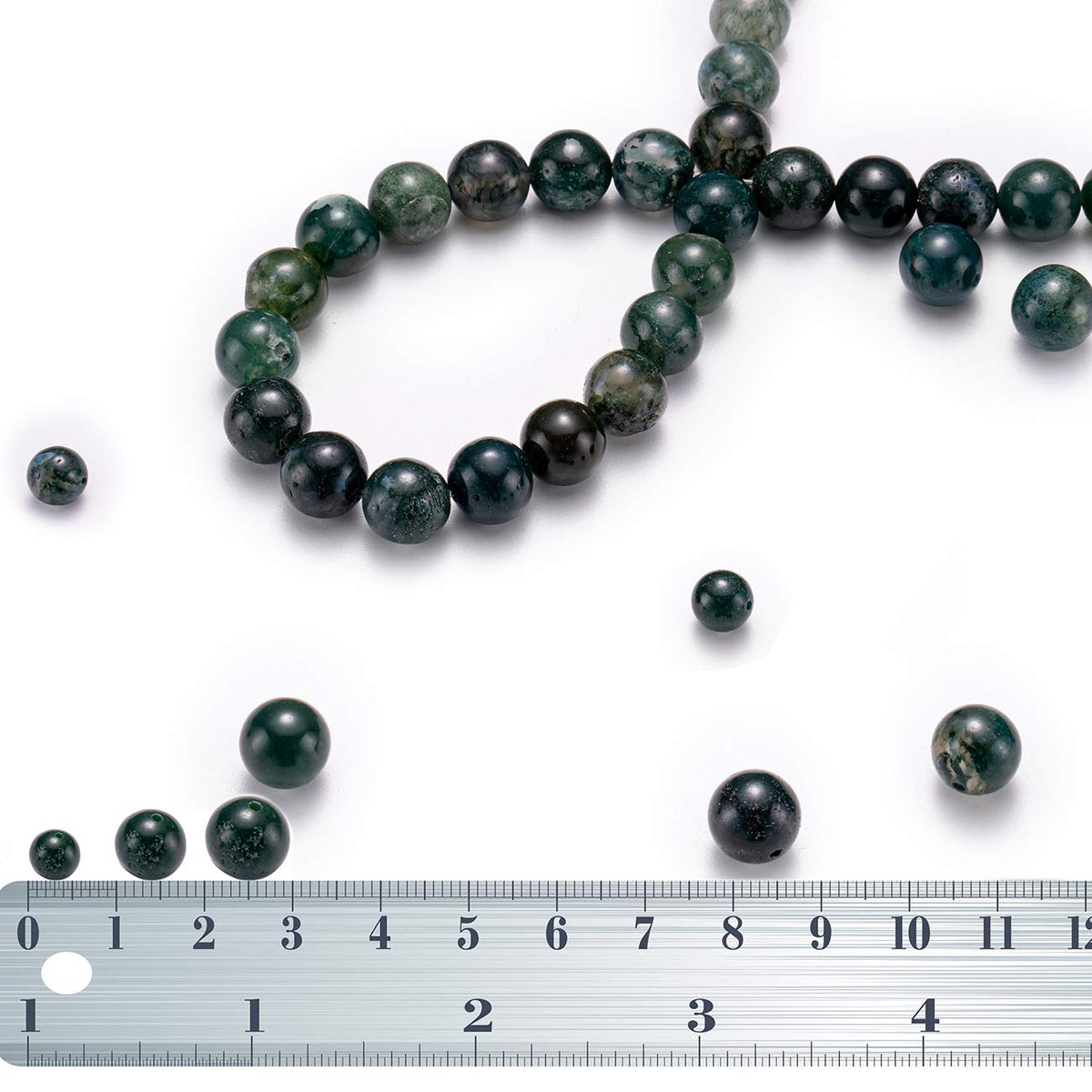 BEADIA Natural Moss Agate Stone Round Loose Semi Gemstone Beads for Jewelry Making 6MM 61PCS