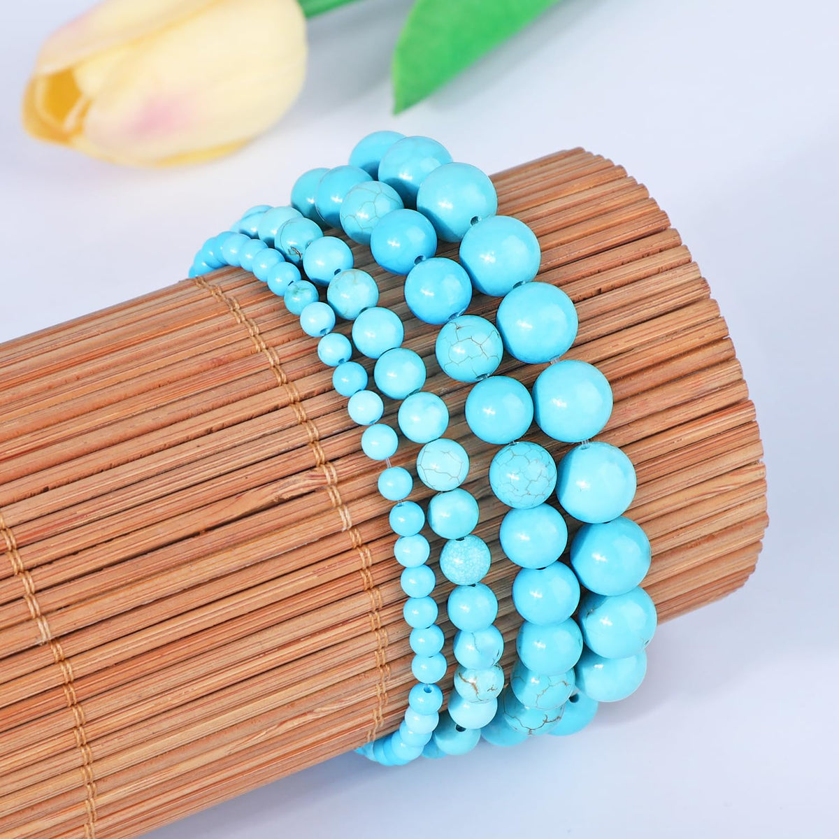 AD Beads 10mm Handmade Blue Turquoise Elastic Bracelet – Natural Gemstone for Great Wisdom – Meditation, Yoga, Healing and Energy Gift for Men Women