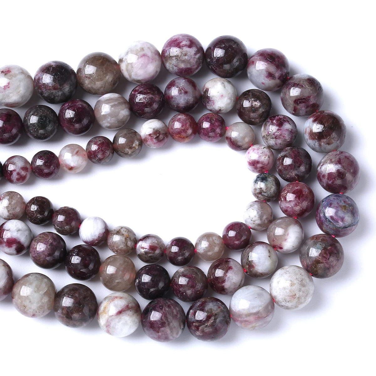 Plum Bossom Tourmaline 38pcs Natural 10mm Round Loose Spacers Energy Healing Power Stone Beads for Jewelry Making DIY Bracelet Necklace 15" (Plum Bossom Tourmaline, 10mm)