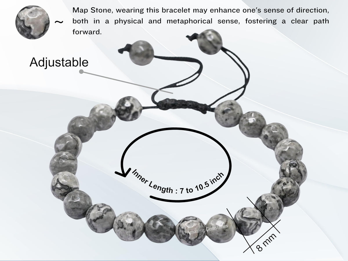 Amazing Gemstone Map Stone Bracelet for Women - Chakra Mens Bracelet Protection Crystals&Healing Stones - Blessing Bracelet Spiritual Meditation Gift (Faceted Beaded Bracelet, Adjustable)