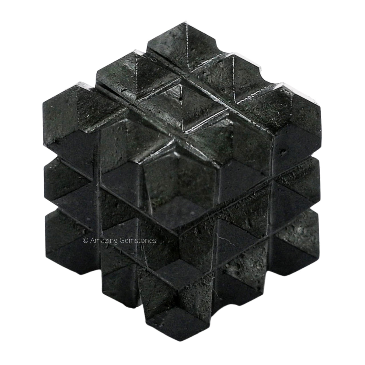 Amazing Gemstone Black Tourmaline Crystal Cube with 54 Pyramid - 1" Mini Lemurian Pyramid Cube Figurine of Natural Stone Pyramid for Meditation, Reiki, Chakra Balancing Vastu Pooja and Crystal Grids