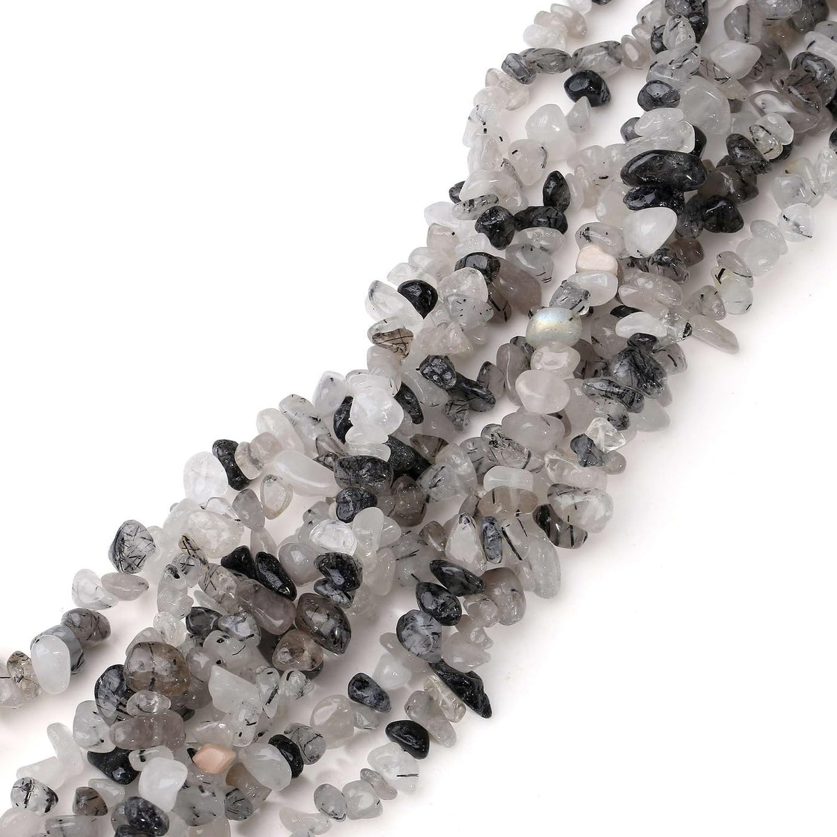 LAIDANLA Black Rutilated Quartz 400pcs Natural Chip Stone Beads 5-8mm Healing Crystal Irregular Gemstones Drilled DIY Loose Rocks Bead Crystal for Bracelet Earrings Necklace Jewelry Making Crafting