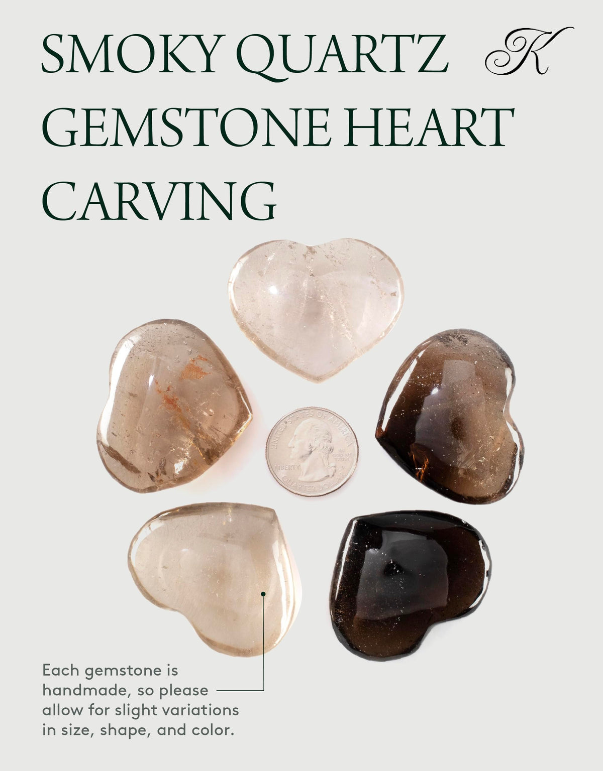 KALIFANO Smoky Quartz Heart Carving - Bulk High Energy Raw Lemurian Reiki Morion Cuarzo Crystal Used for Clarity and Purpose - Information Card Included (Family Owned & Operated)