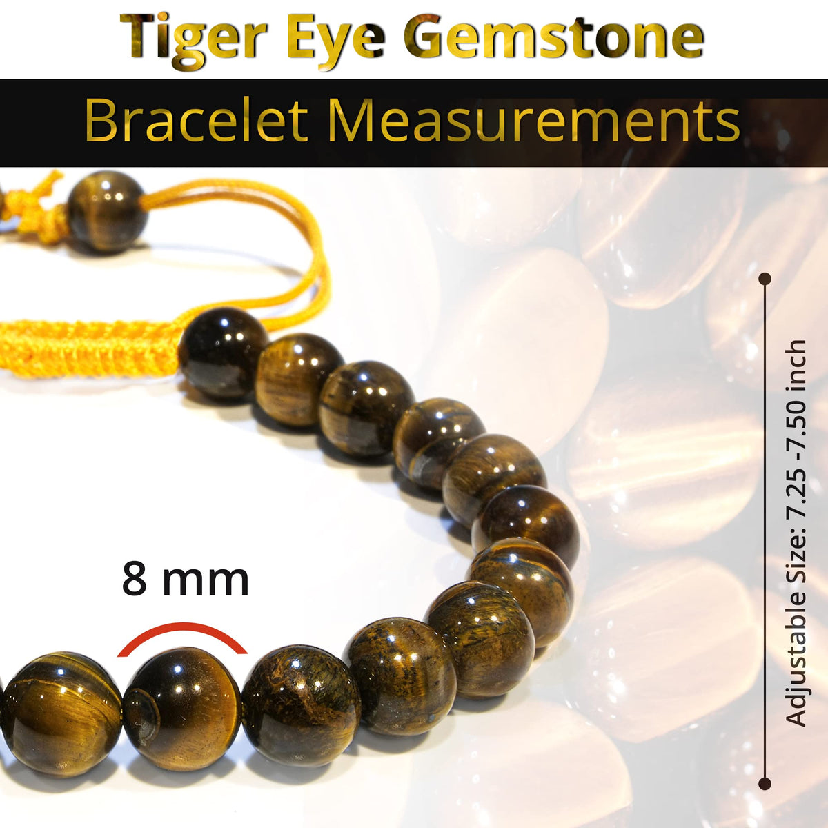 ANAYA AGATE Healing Crystal Bracelet – Chic Gemstone Bracelet for Men and Women – 8mm Round Bead Bracelets for Spiritual Healing, Protection, Positive Energy - Tiger Eye
