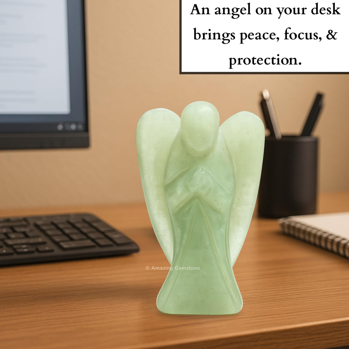 Amazing Gemstone Green Aventurine Angel - Green Aventurine Crystal Angel and Pocket Guardian Angel Crystal Figurines (3 inches)