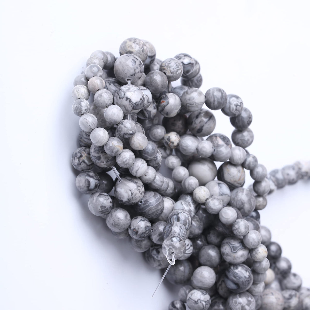 10MM Grey Map Round Loose Beads Natural Gem Beads Crystal Energy Stone Beads for Jewelry Making DIY Bracelet Necklace