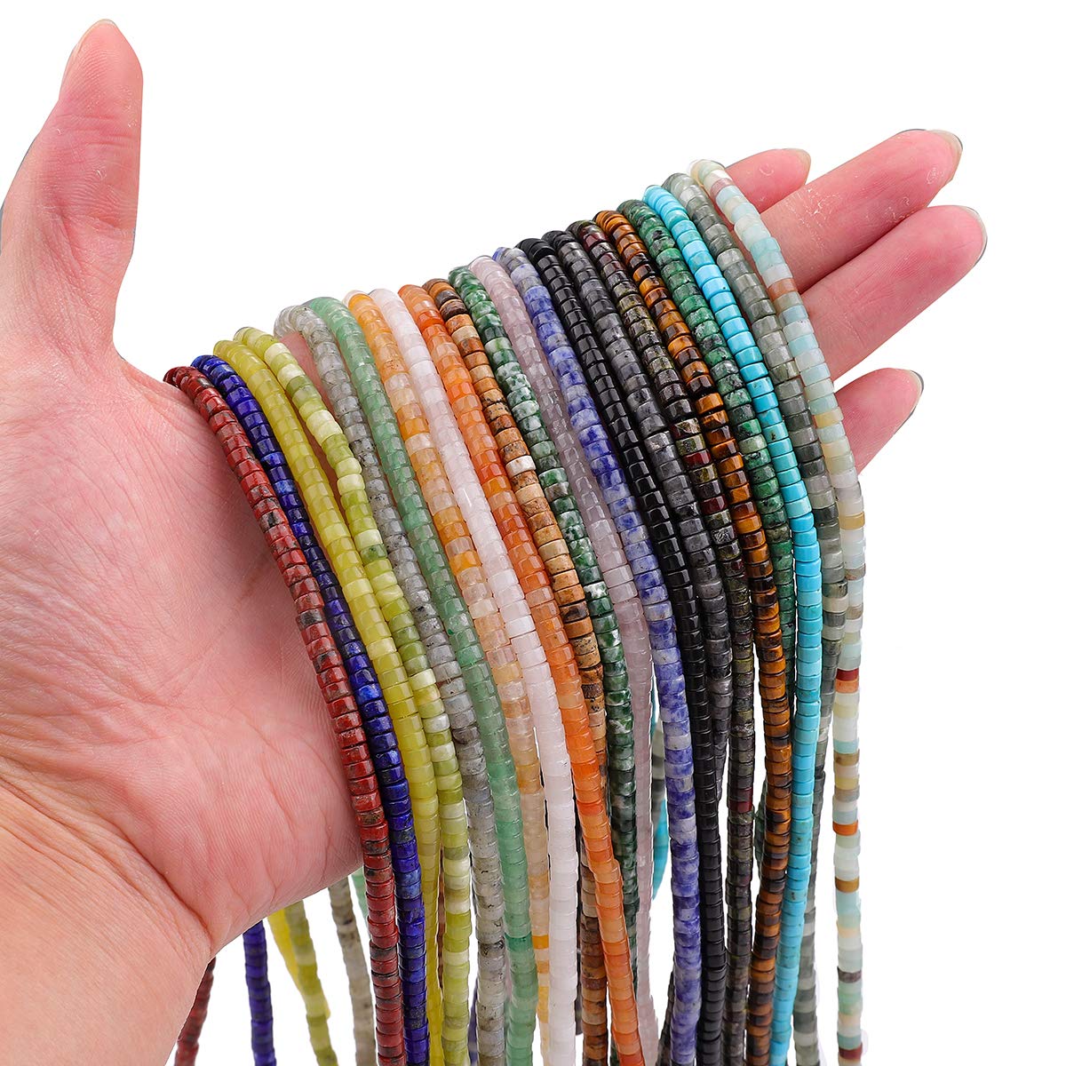 BEADIA Natural African Jade Spacer Beads Caps Loose Semi Gemstone for Beading Jewelry Making 4mmx2mm 38cm